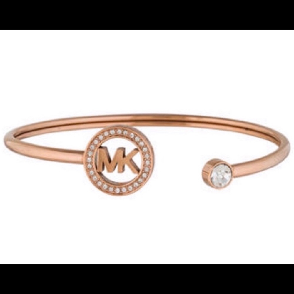 DESIGNER CRYSTAL LOGO ROSE GOLD  CUFF BANGLE